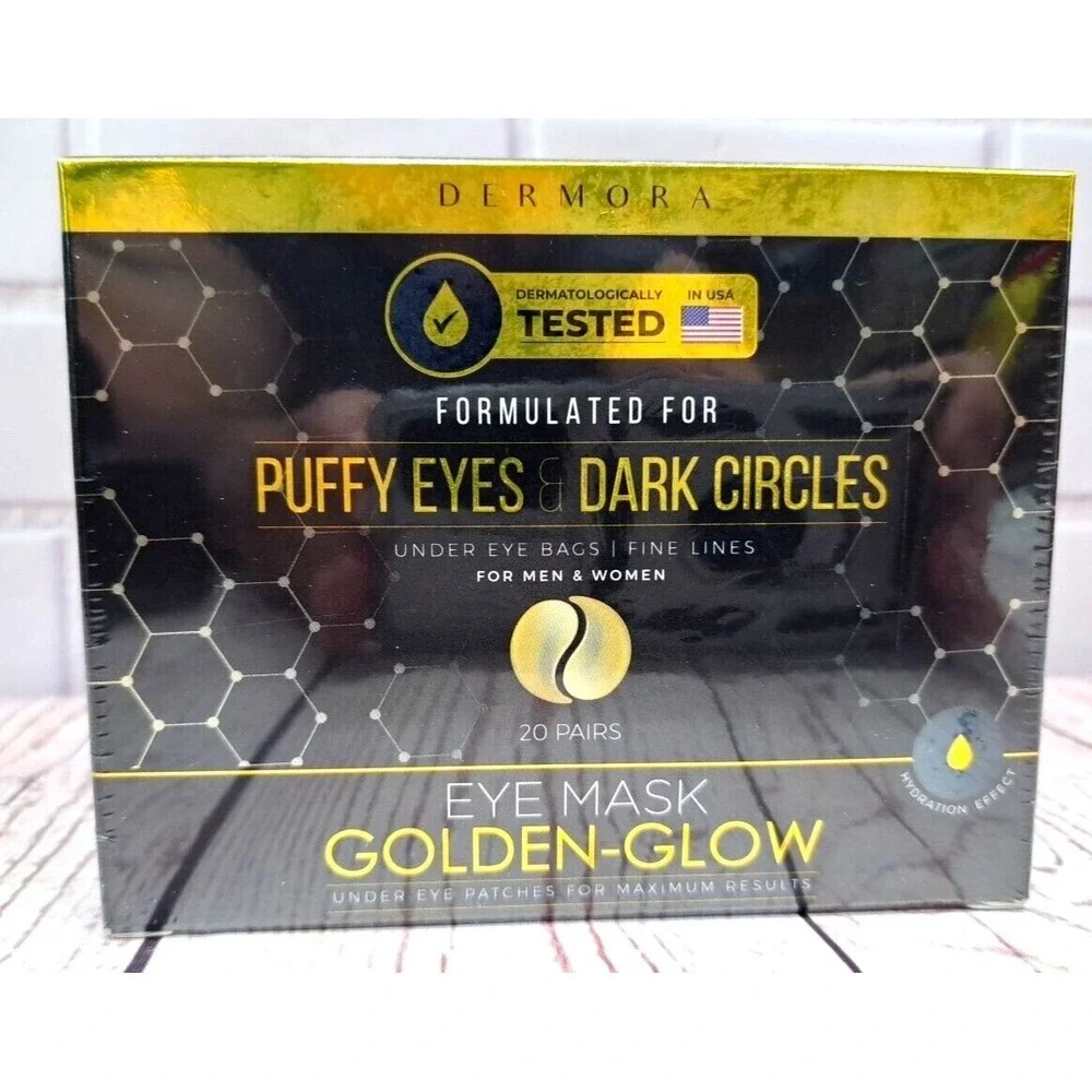 Dermora Golden-Glow Eye Mask For Puffy Eyes & Dark Circles  Men & Women  20 Pair